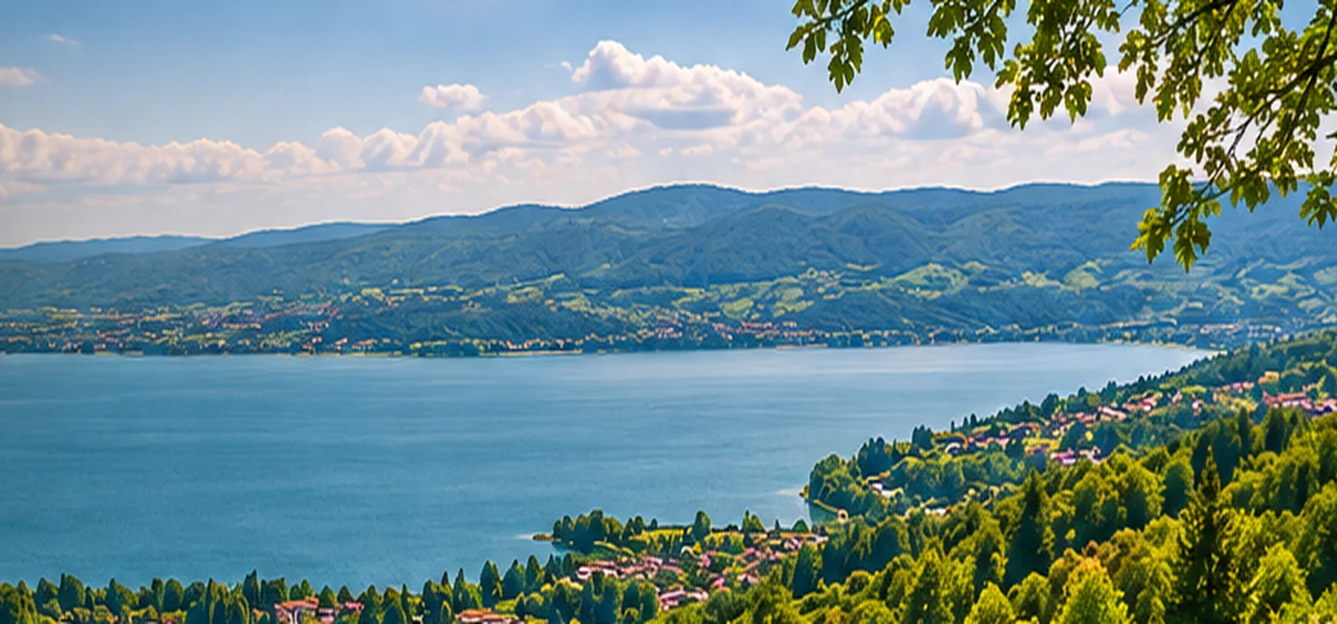 Illustrative panoramic view of Sapanca Lake and surrounding green hills